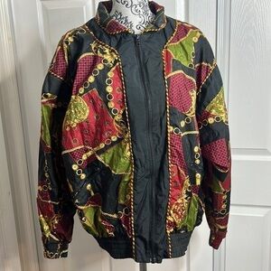 Vintage Razzle Crazy Print‎ Windbreaker Type Jacket XL Red Black Chain Gold